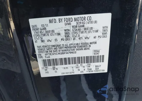 2011 Ford F-150 Xl from USA, damaged, VIN 1FTEX1CM2BFA79922